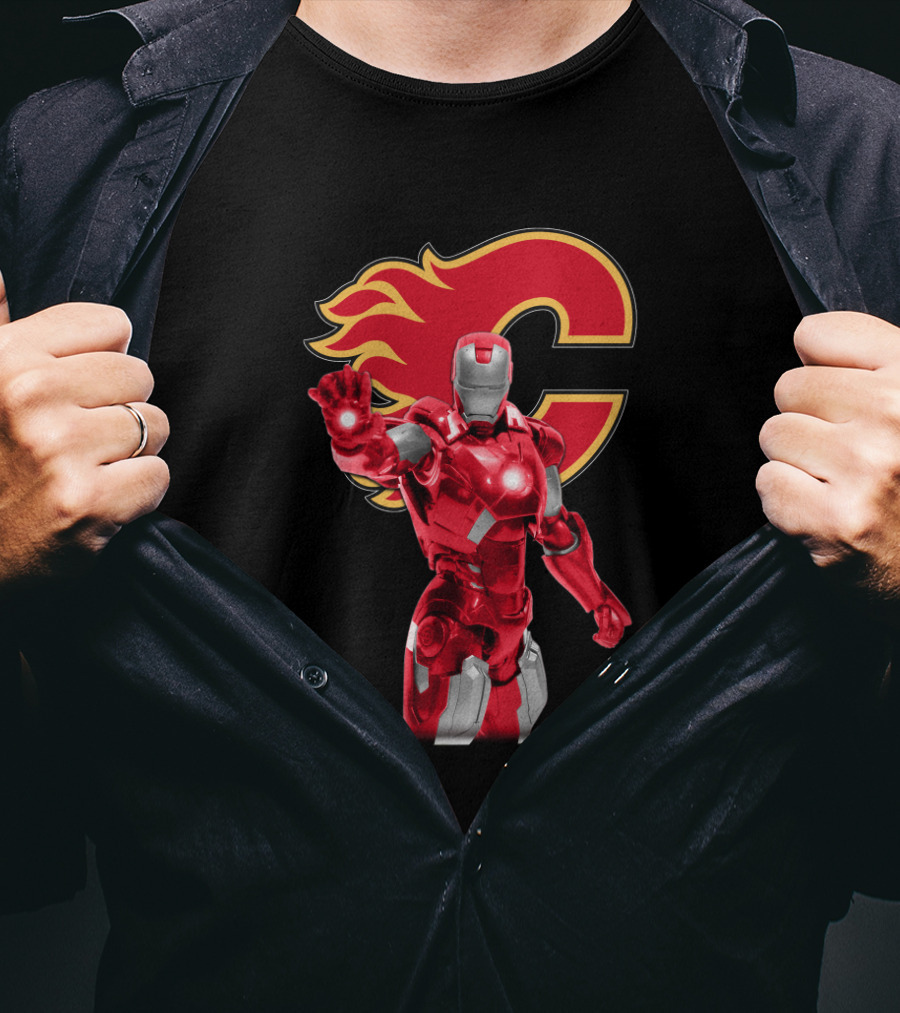 Iron Man Marvel Calgary Flames Nhl Crossover T-Shirt