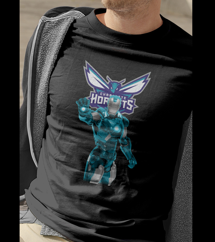 Iron Man Charlotte Hornets Marvel Superhero Collaboration Fan T-Shirt