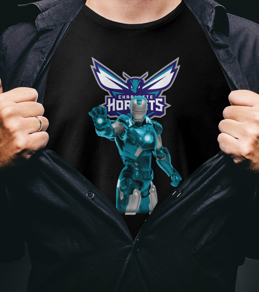 Iron Man Charlotte Hornets Marvel Superhero Collaboration Fan T-Shirt