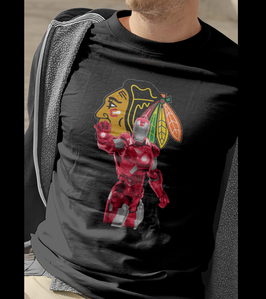 Iron Man Meets Chicago Blackhawks Logo Collaboration T-Shirt