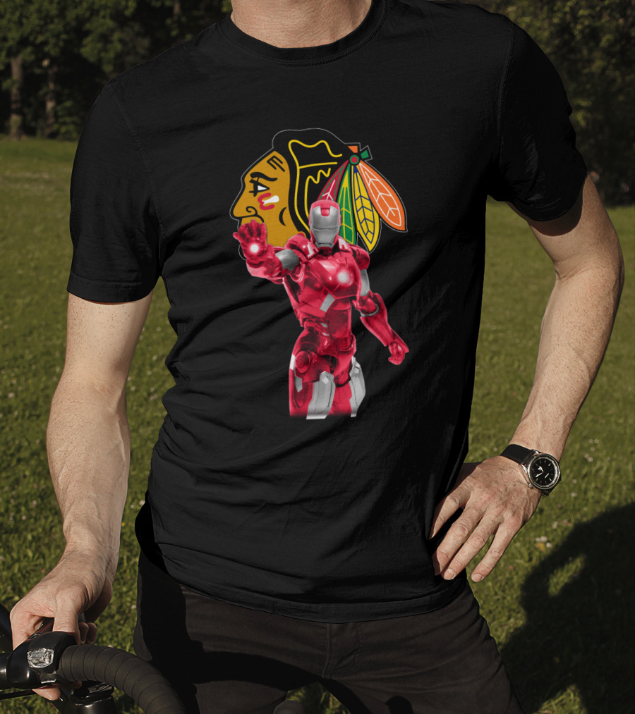 Iron Man Meets Chicago Blackhawks Logo Collaboration T-Shirt