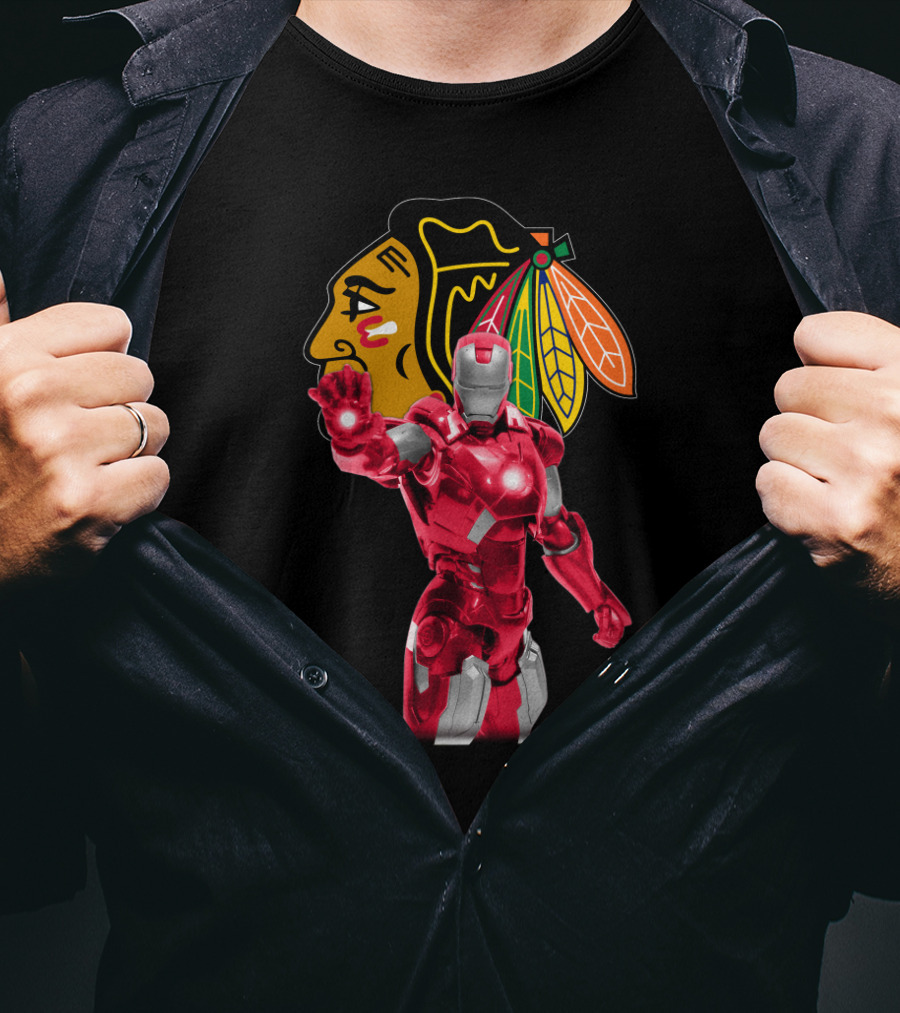 Iron Man Meets Chicago Blackhawks Logo Collaboration T-Shirt