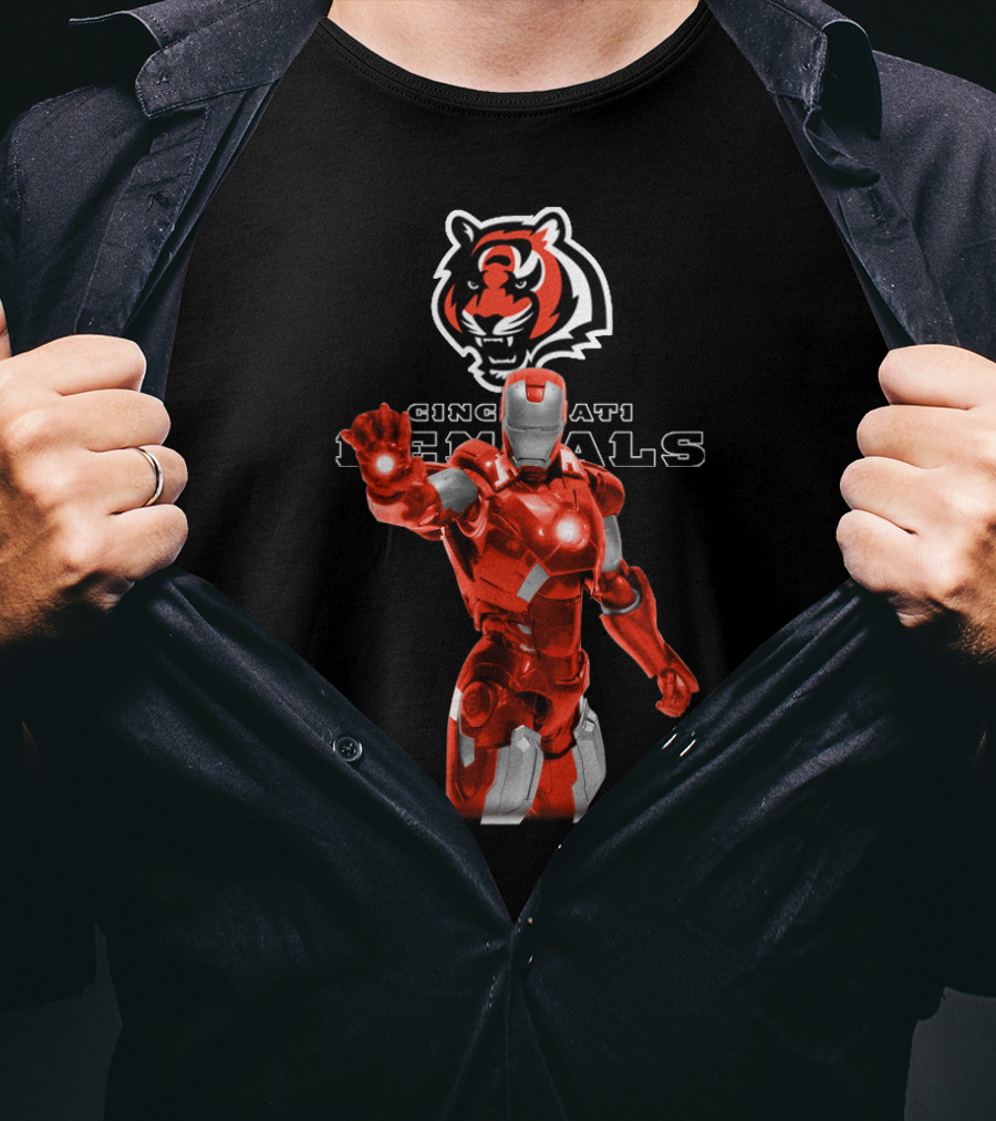 Iron Man Cincinnati Bengals Fans Marvel Tiger Icon Crossover T-Shirt