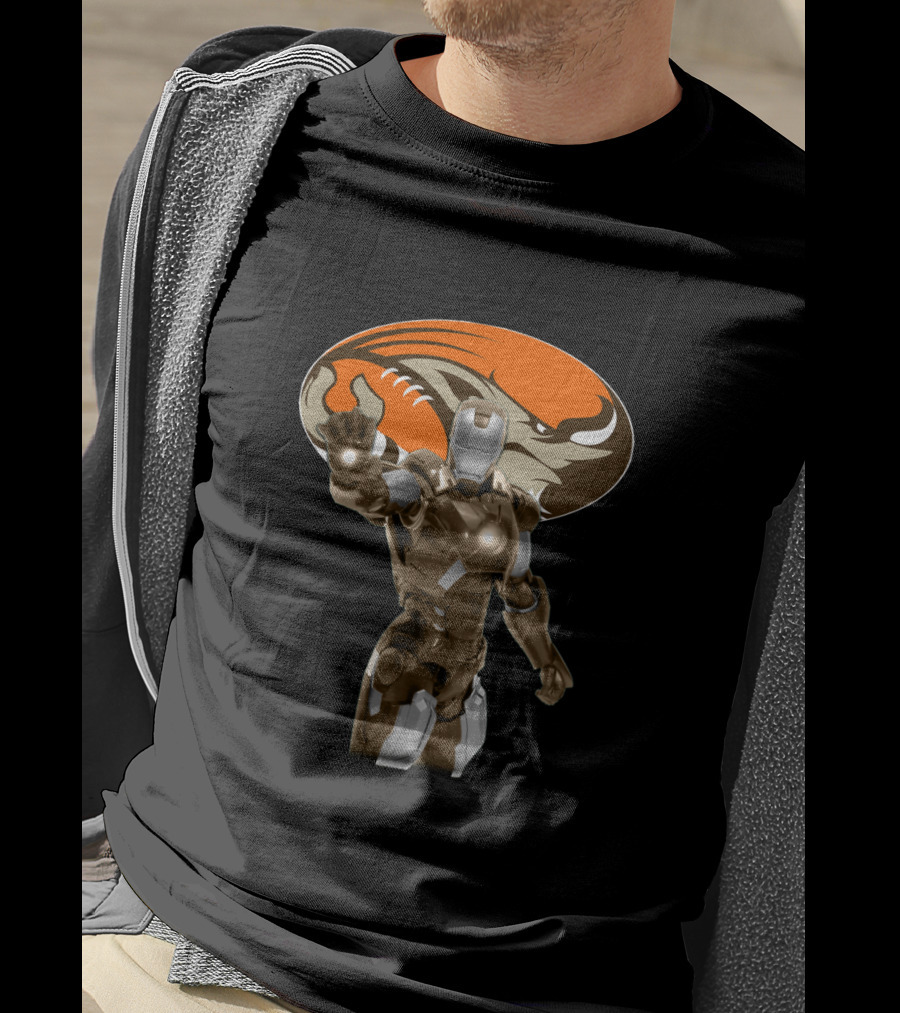 Iron Man Cleveland Browns Fans Football Fusion T-Shirt