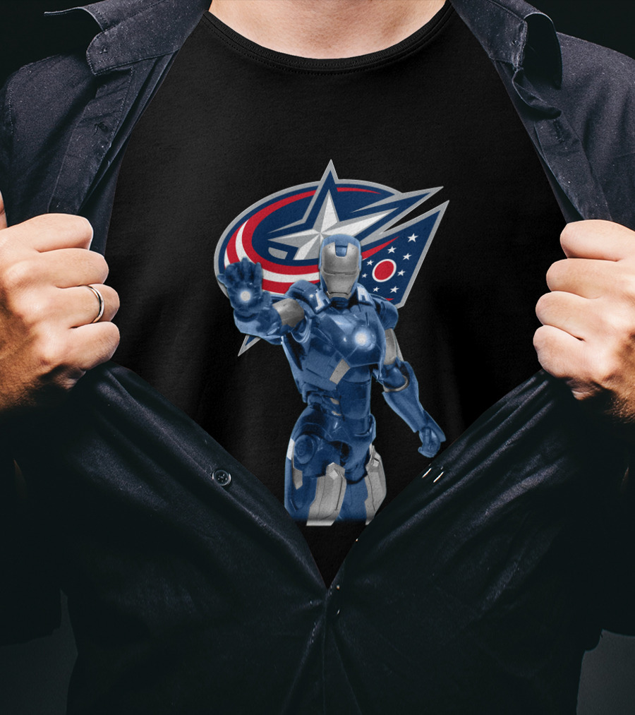 Iron Man Meets Columbus Blue Jackets Energetic Crossover T-Shirt