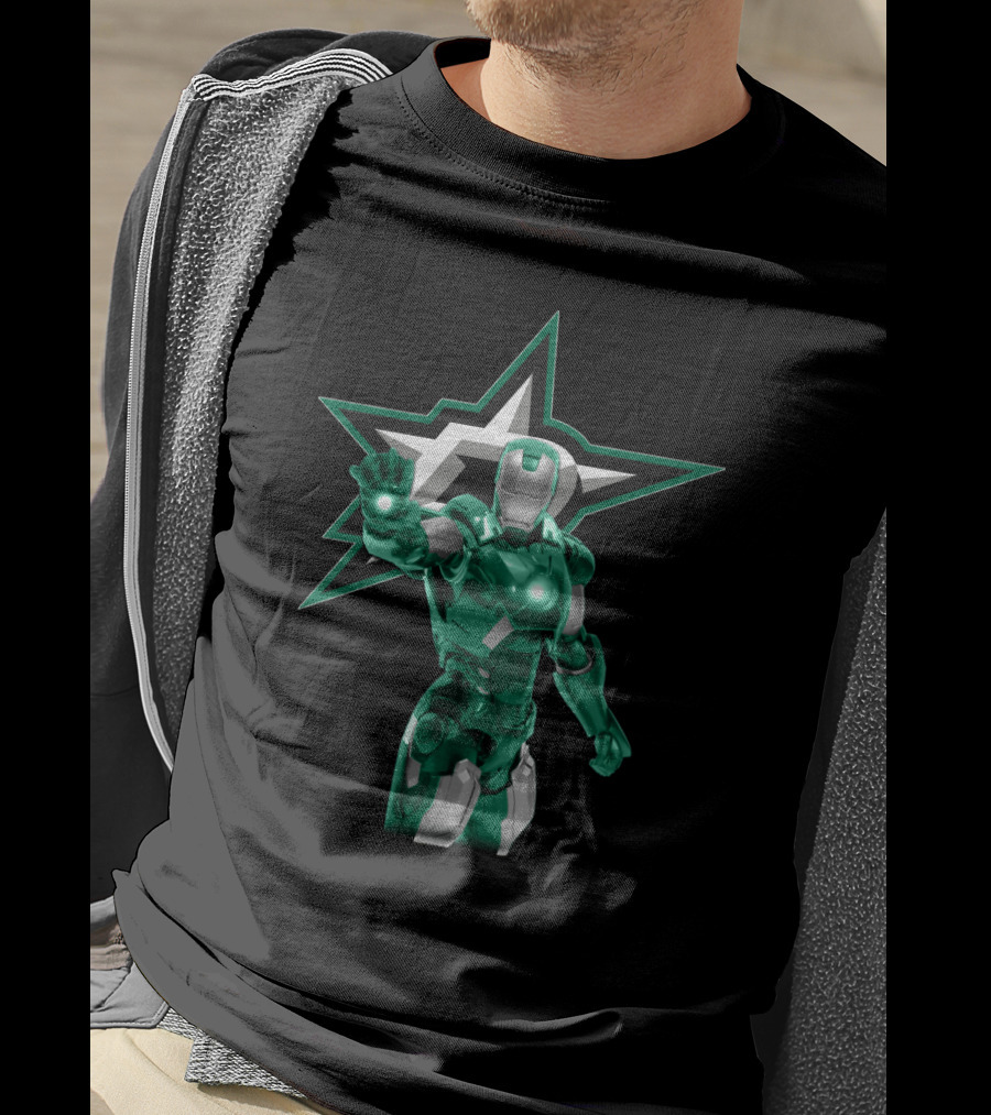 Iron Man Green Armor With Dallas Stars T-Shirt