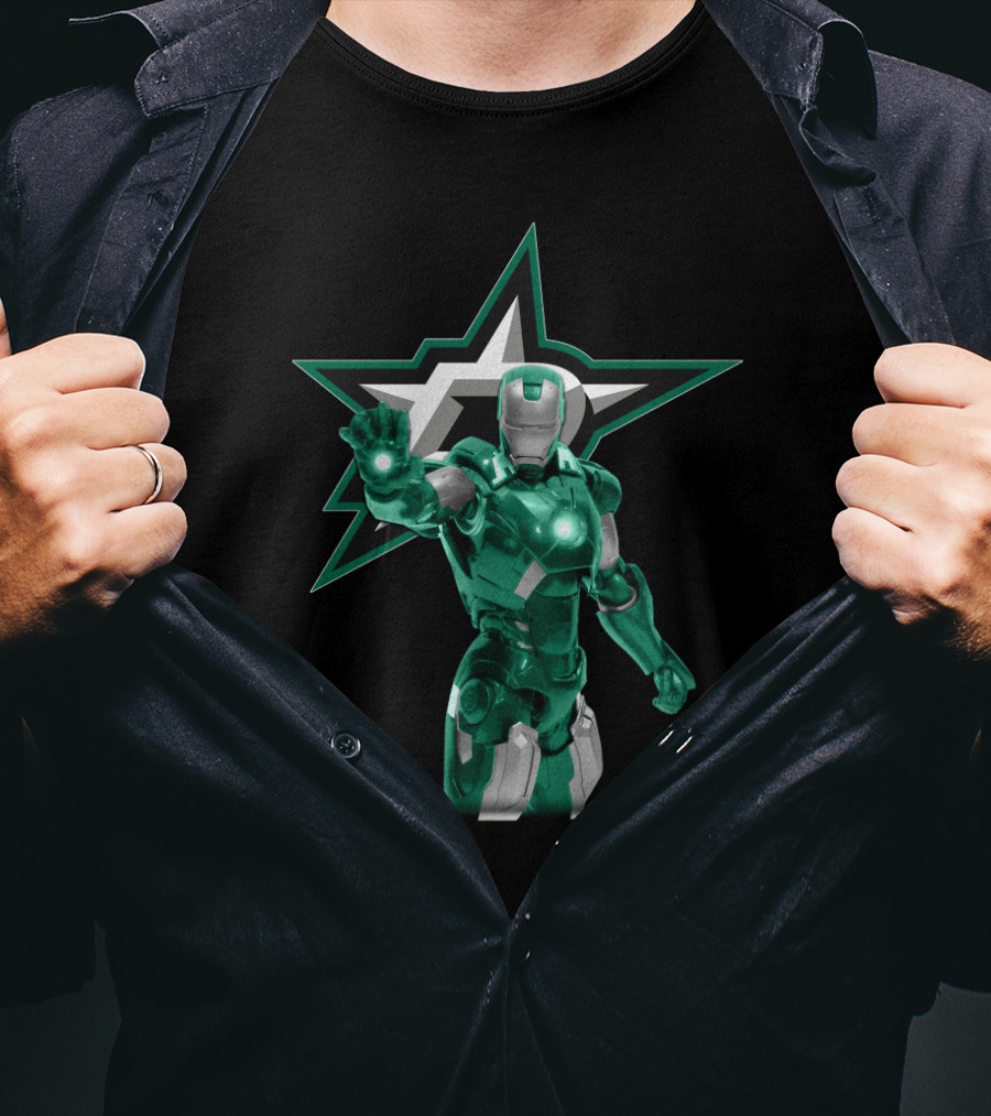 Iron Man Green Armor With Dallas Stars T-Shirt