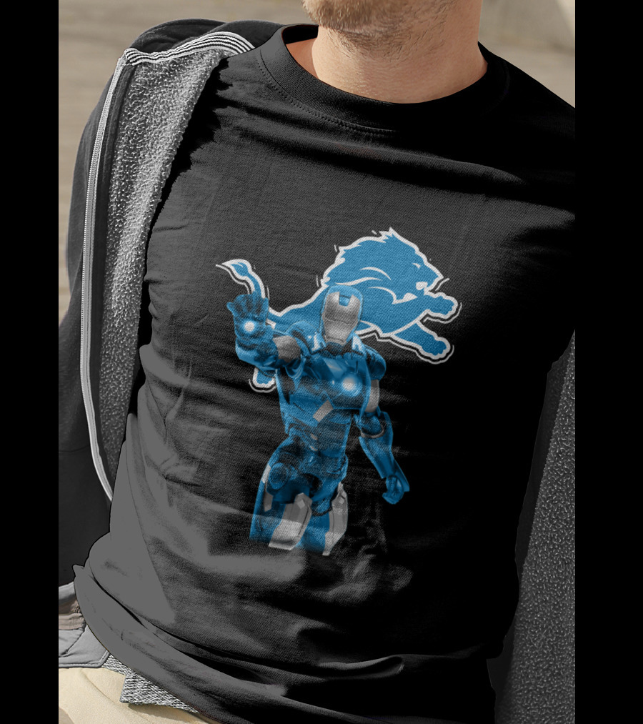 Iron Man Detroit Lions Fans Robot Warrior T-Shirt