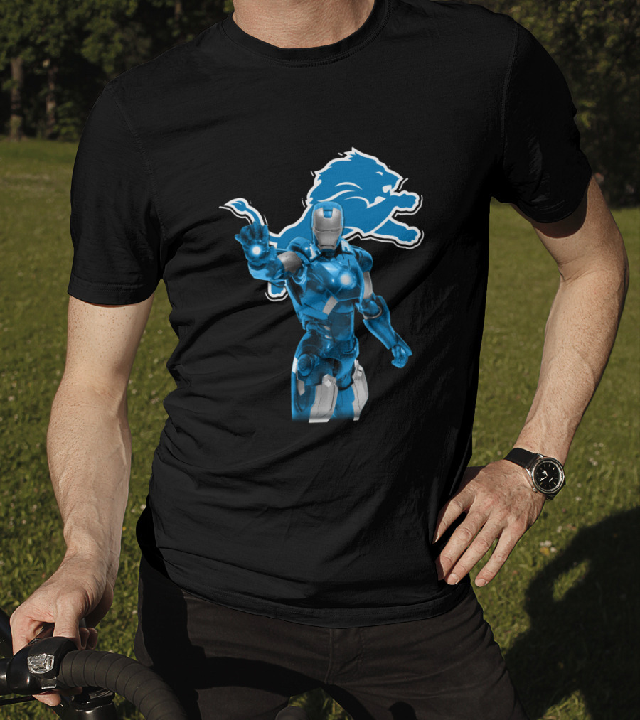 Iron Man Detroit Lions Fans Robot Warrior T-Shirt