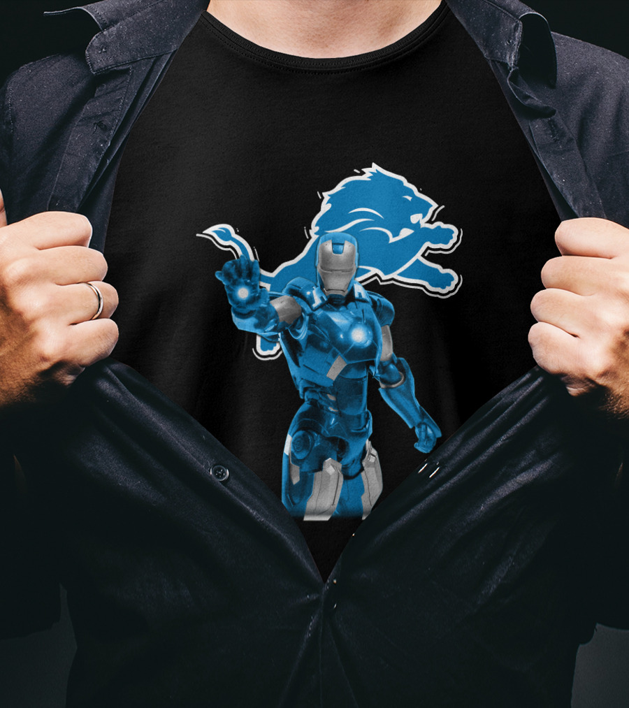 Iron Man Detroit Lions Fans Robot Warrior T-Shirt