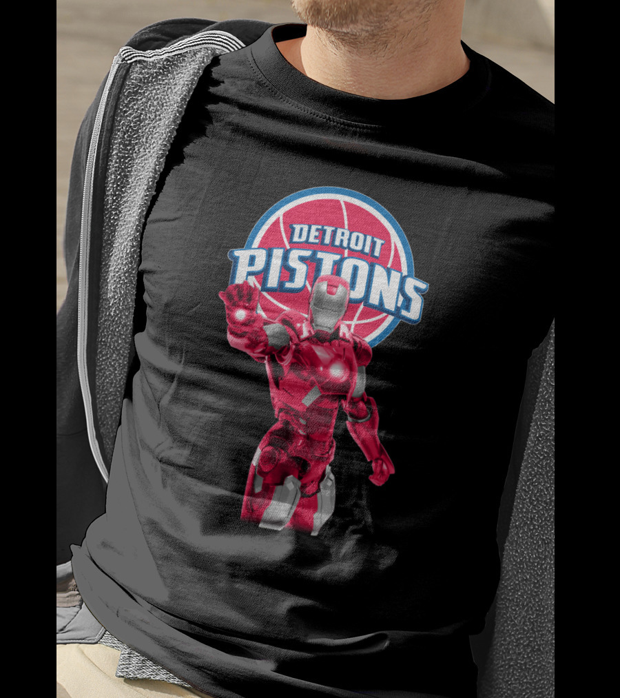 Iron Man Detroit Pistons Fan Collaboration Iconic Nba Superhero T-Shirt