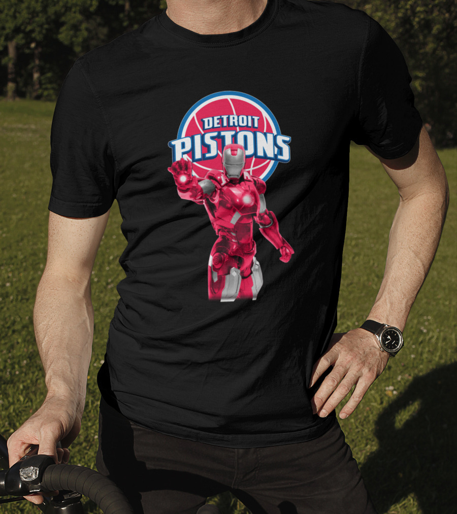 Iron Man Detroit Pistons Fan Collaboration Iconic Nba Superhero T-Shirt