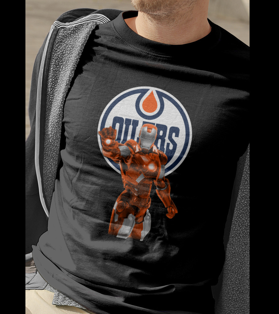 Iron Man Marvel Crossover With Edmonton Oilers T-Shirt