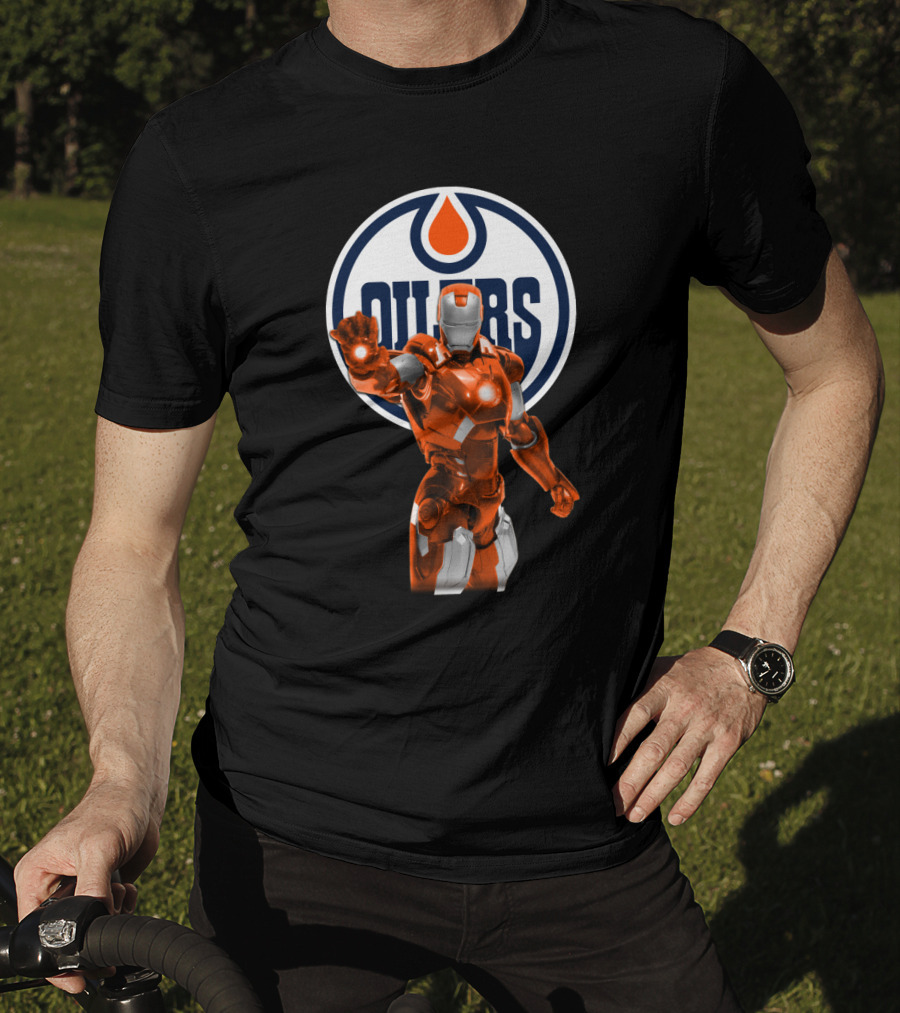 Iron Man Marvel Crossover With Edmonton Oilers T-Shirt