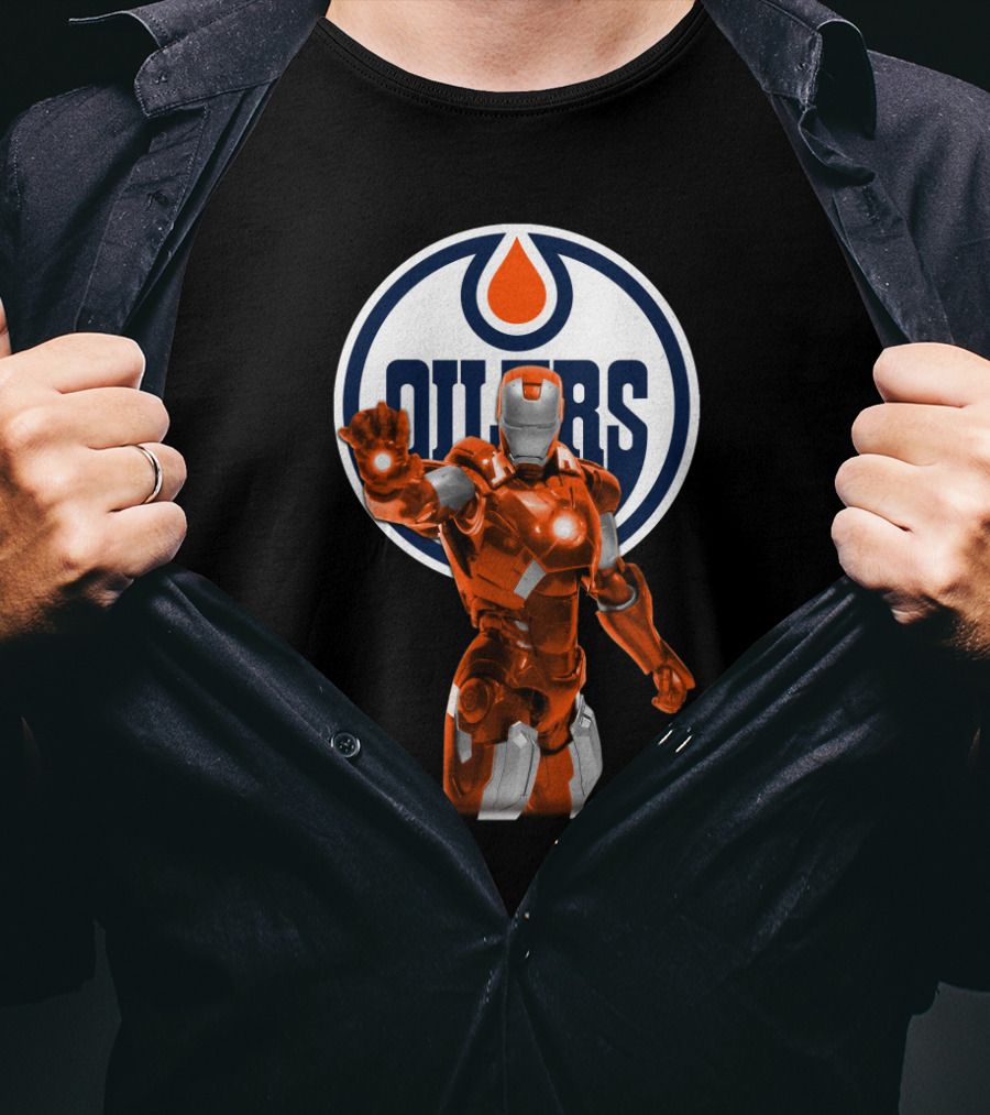 Iron Man Marvel Crossover With Edmonton Oilers T-Shirt