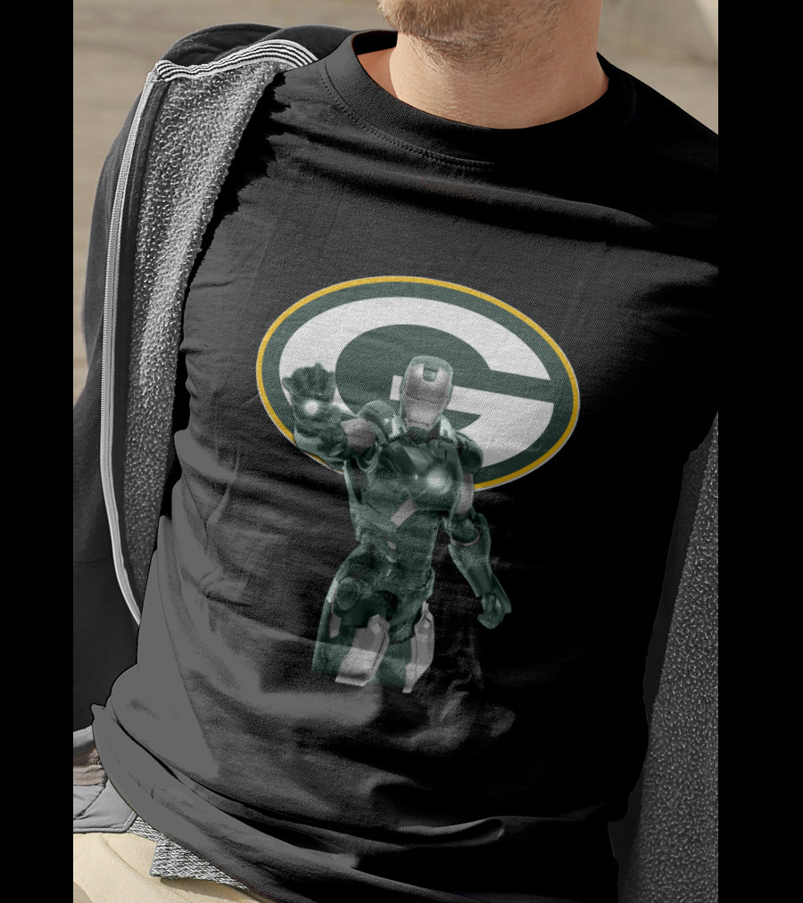 Iron Man Green Bay Packers Marvel Superhero Fan Crossover T-Shirt