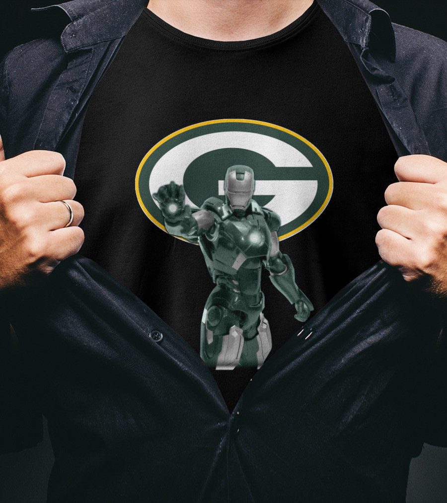 Iron Man Green Bay Packers Marvel Superhero Fan Crossover T-Shirt