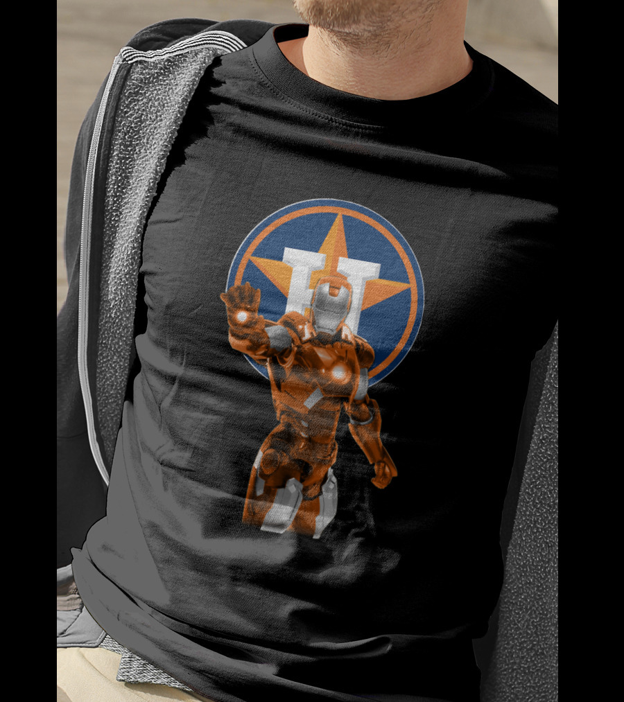 Houston Astros Iron Man Crossover With Team Logo Background T-Shirt