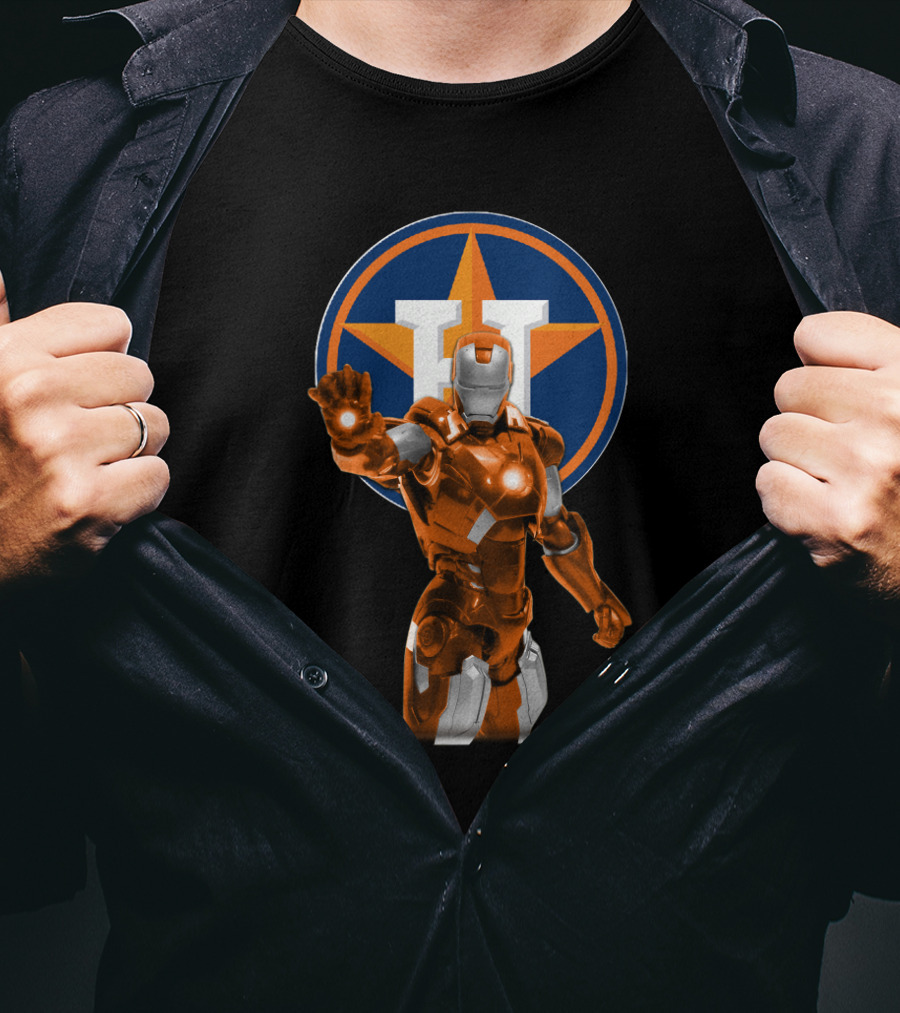 Houston Astros Iron Man Crossover With Team Logo Background T-Shirt