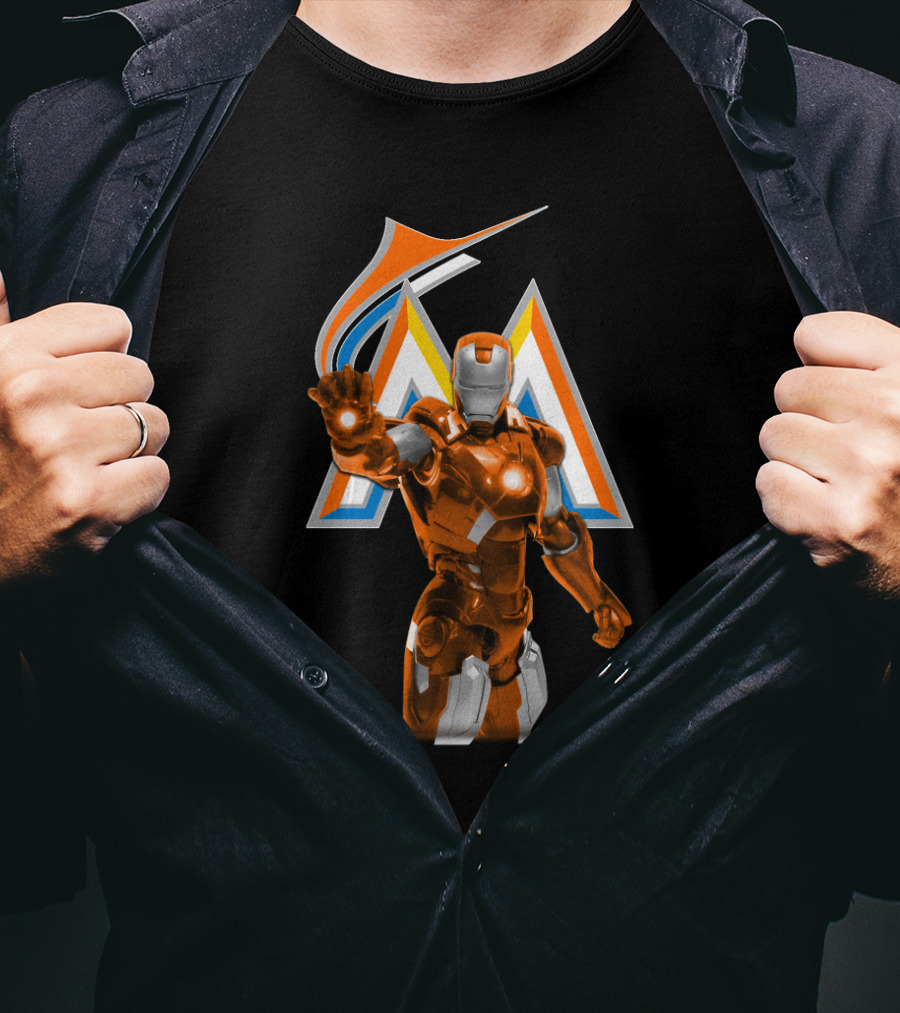 Iron Man Miami Marlins Superhero Crossover T-Shirt