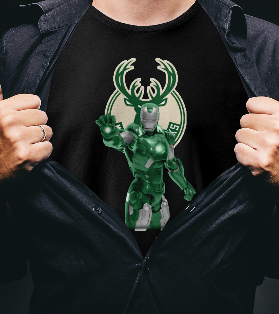 Iron Man Milwaukee Bucks Marvel Crossover Fan T-Shirt