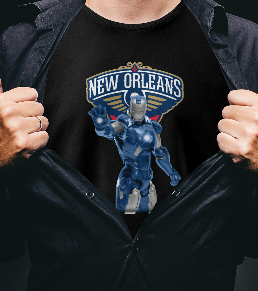 Iron Man New Orleans Pelicans Fans Marvel Sports Crossover T-Shirt