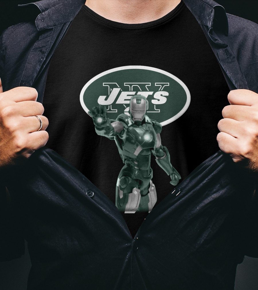 Iron Man New York Jets Marvel Superhero Nfl Fan Crossover T-Shirt