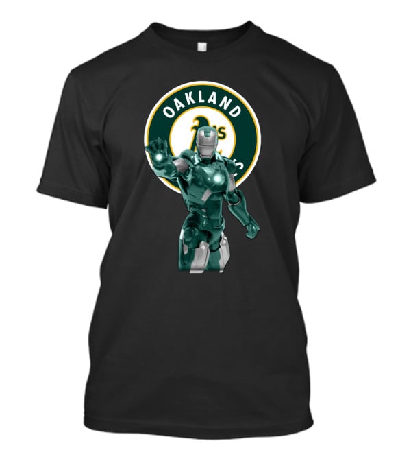 Oakland Athletics X Iron Man Crossover Marvel Avengers Baseball Team Collaboration T-Shirt