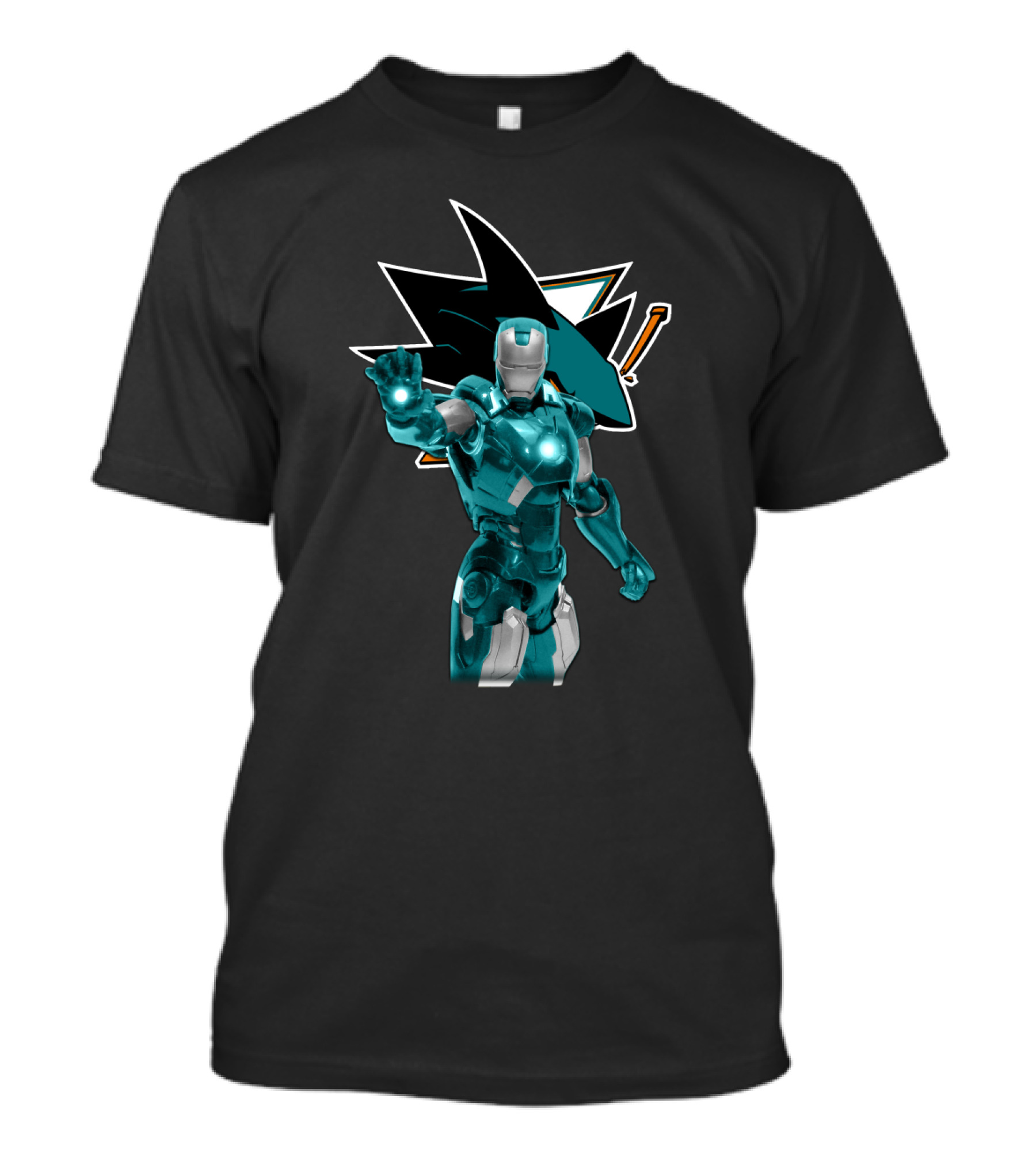 Iron Man San Jose Sharks Crossover With Iconic Teal And Black Visuals T-Shirt
