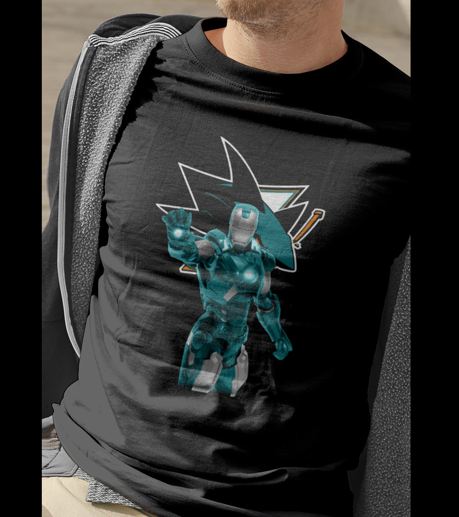 Iron Man San Jose Sharks Crossover With Iconic Teal And Black Visuals T-Shirt
