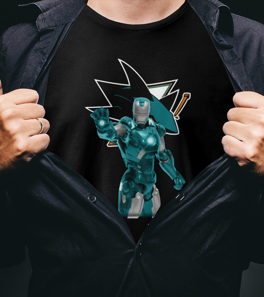 Iron Man San Jose Sharks Crossover With Iconic Teal And Black Visuals T-Shirt