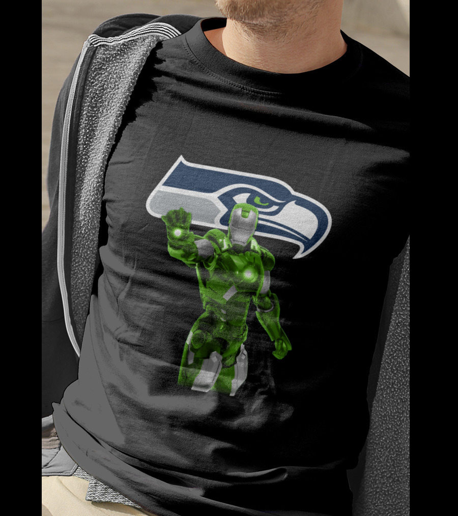 Iron Man Green Suit Seattle Seahawks Fans Marvel Crossover T-Shirt