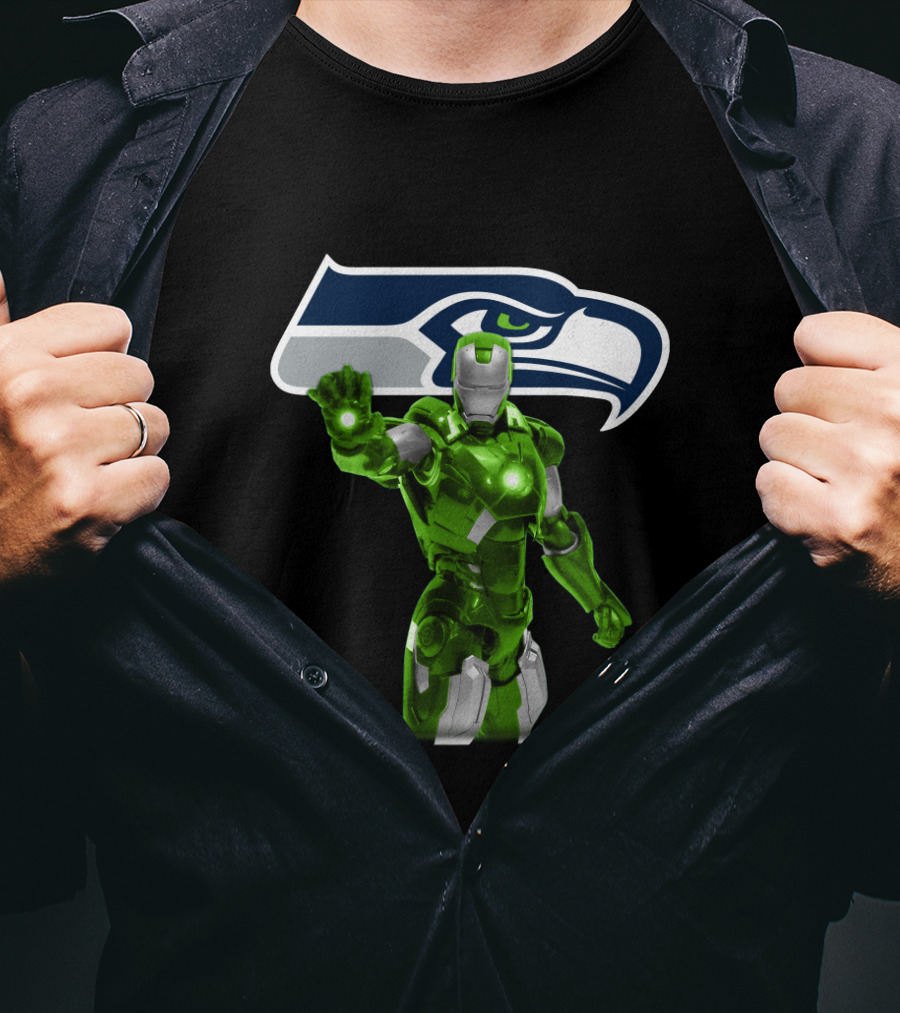 Iron Man Green Suit Seattle Seahawks Fans Marvel Crossover T-Shirt