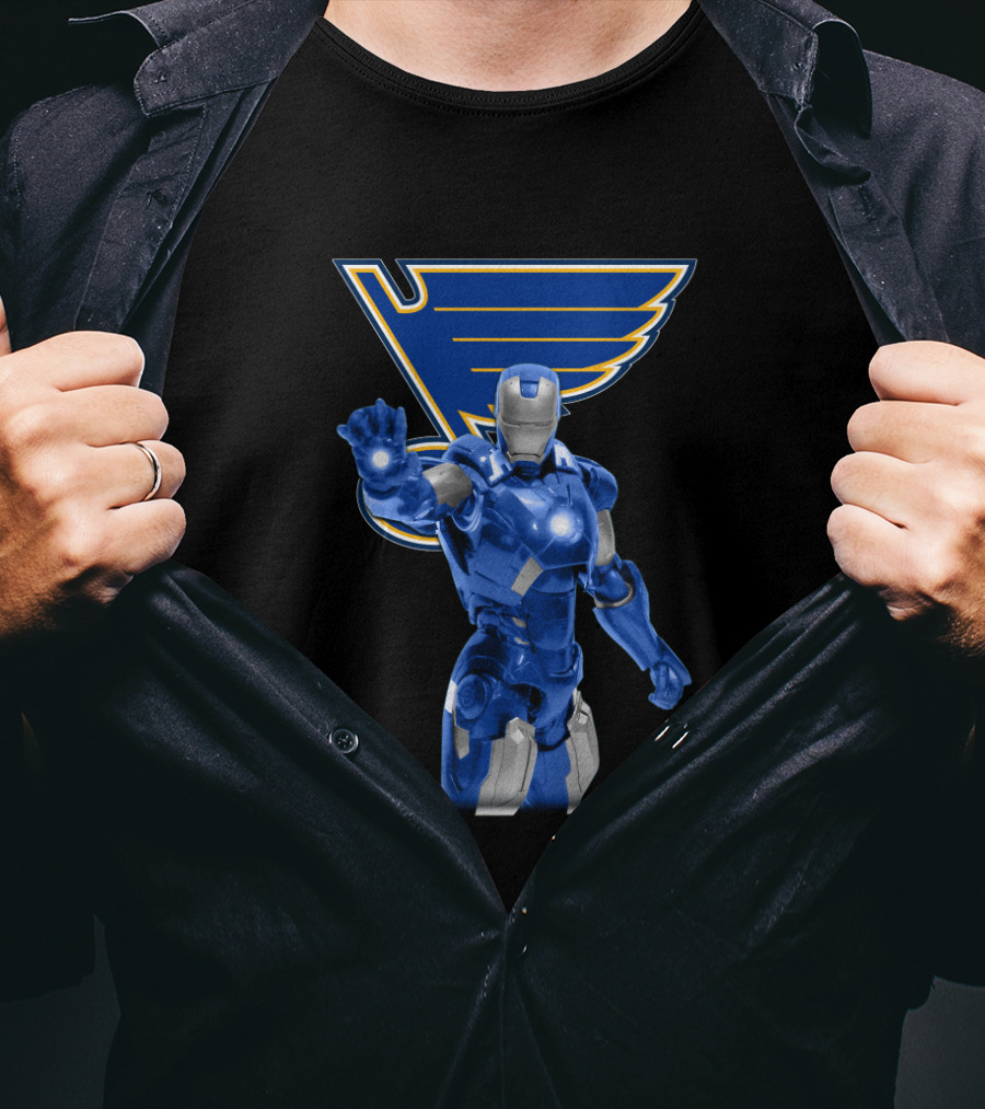 Iron Man St. Louis Blues Crossover With Marvel Superhero Imagery And Hockey Team T-Shirt