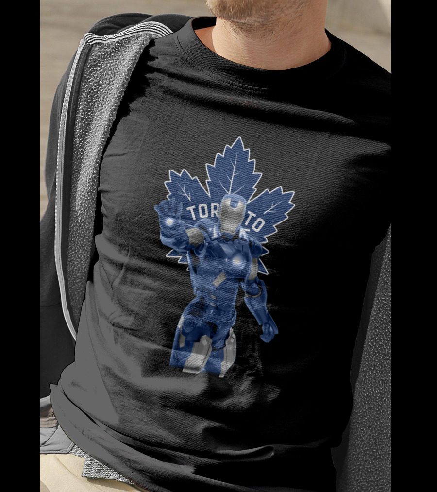 Iron Man Blue Armor Toronto Maple Leafs NHL Collaboration T-Shirt