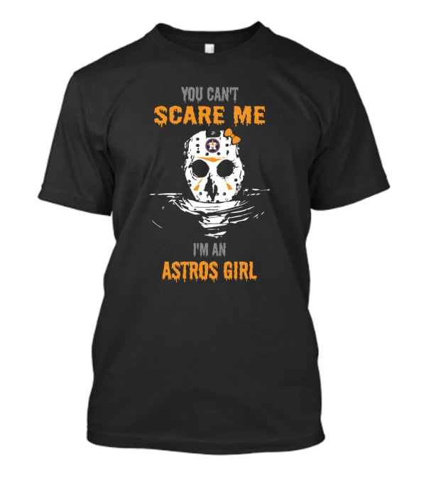 You Can't Scare Me I'm An Astros Girl Jason Voorhees Mask Houston Astros Bow T-Shirt