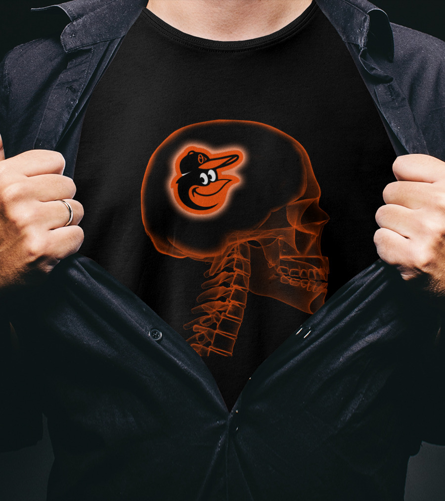 Baltimore Orioles Brain Skeleton Halloween Orange T-Shirt