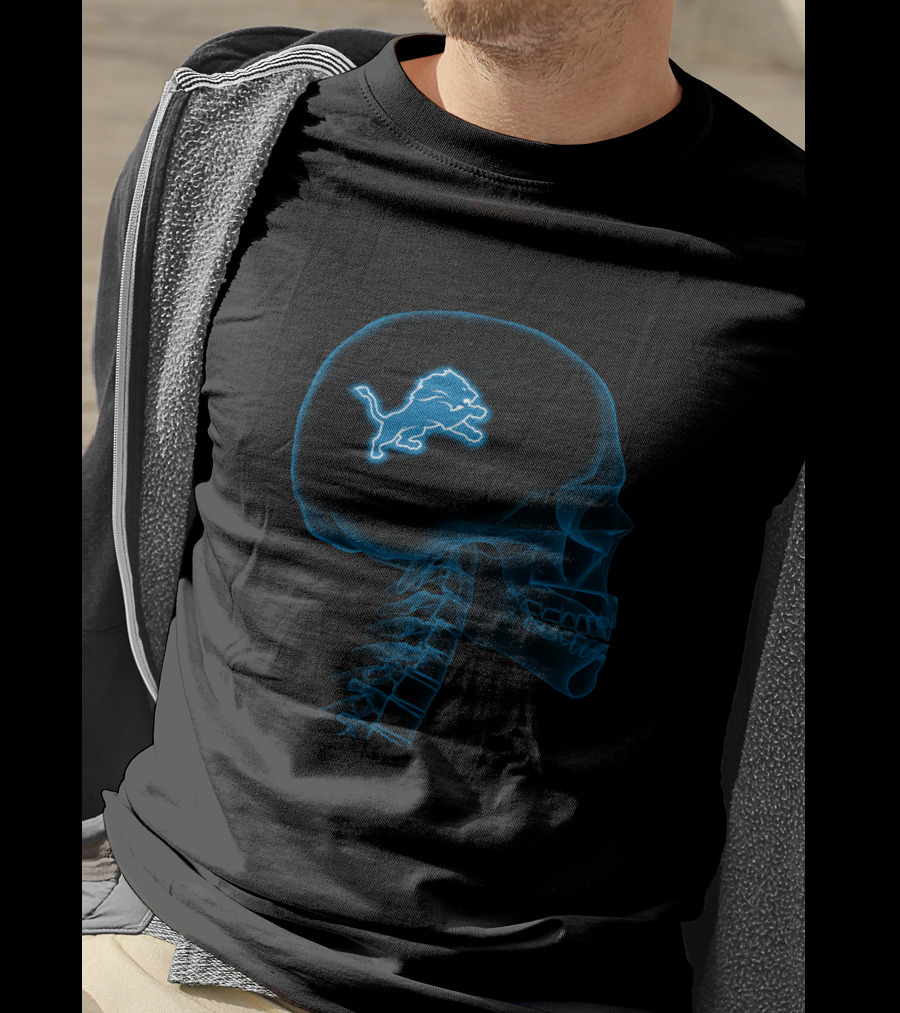 Detroit Lions X-Ray Skull Halloween Brain T-Shirt
