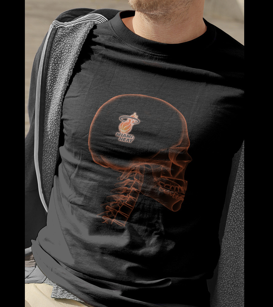 Miami Heat Logo In Skull X-Ray Halloween Brain T-Shirt