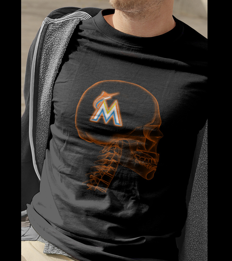 Miami Marlins Brain Skeleton Halloween Fan T-Shirt