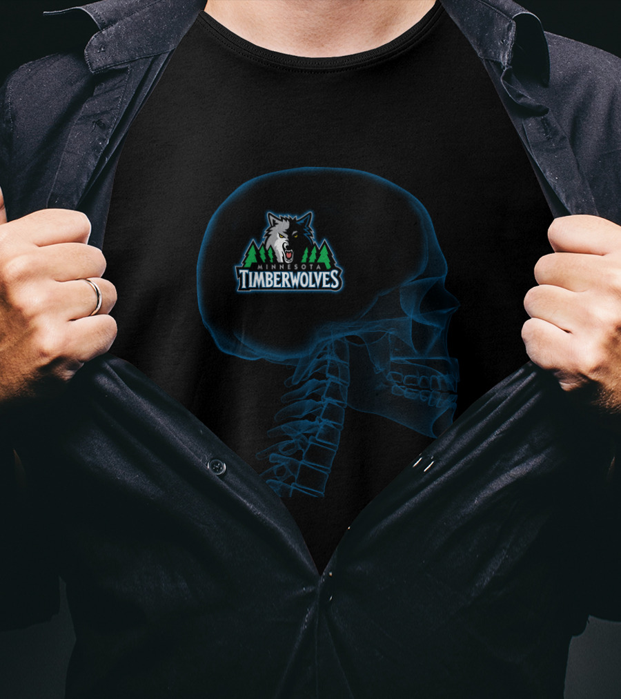 Minnesota Timberwolves Skull Logo Halloween Brain Theme T-Shirt