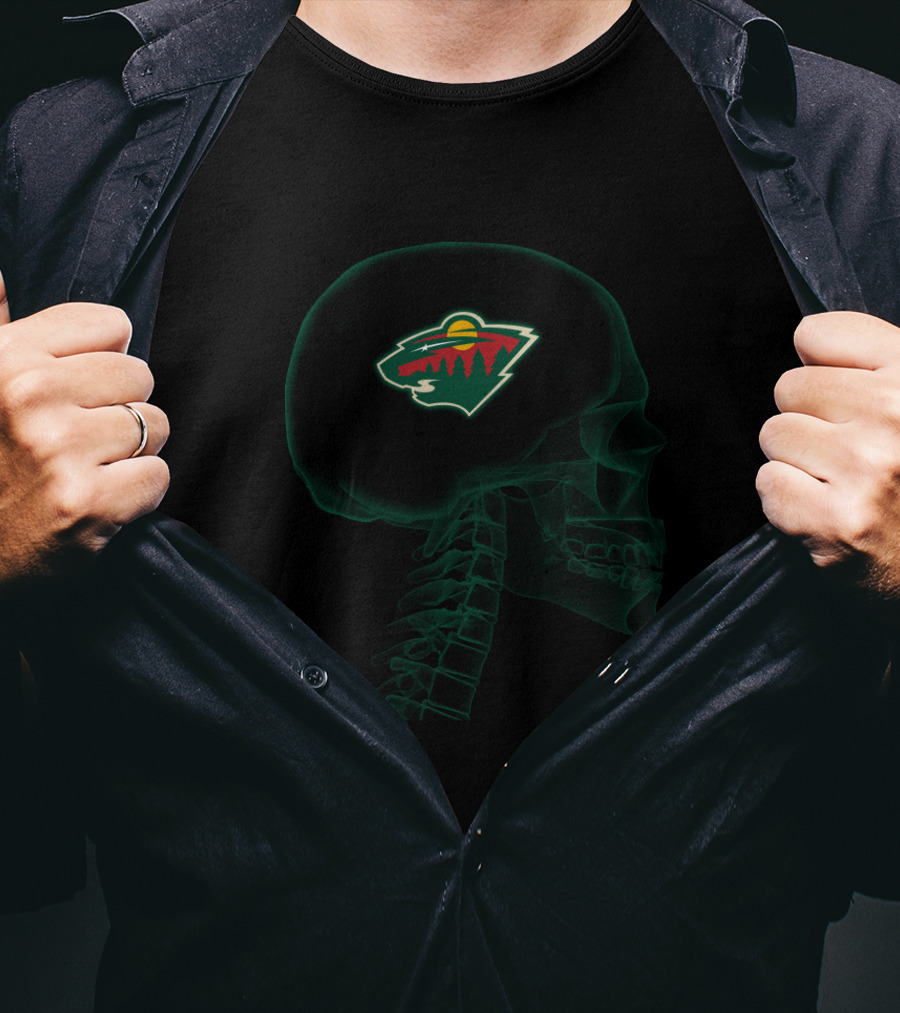 Minnesota Wild Logo Inside Skull Halloween Theme T-Shirt