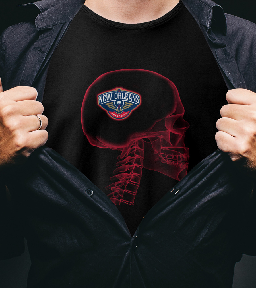 New Orleans Pelicans Brain Skeleton Halloween T-Shirt