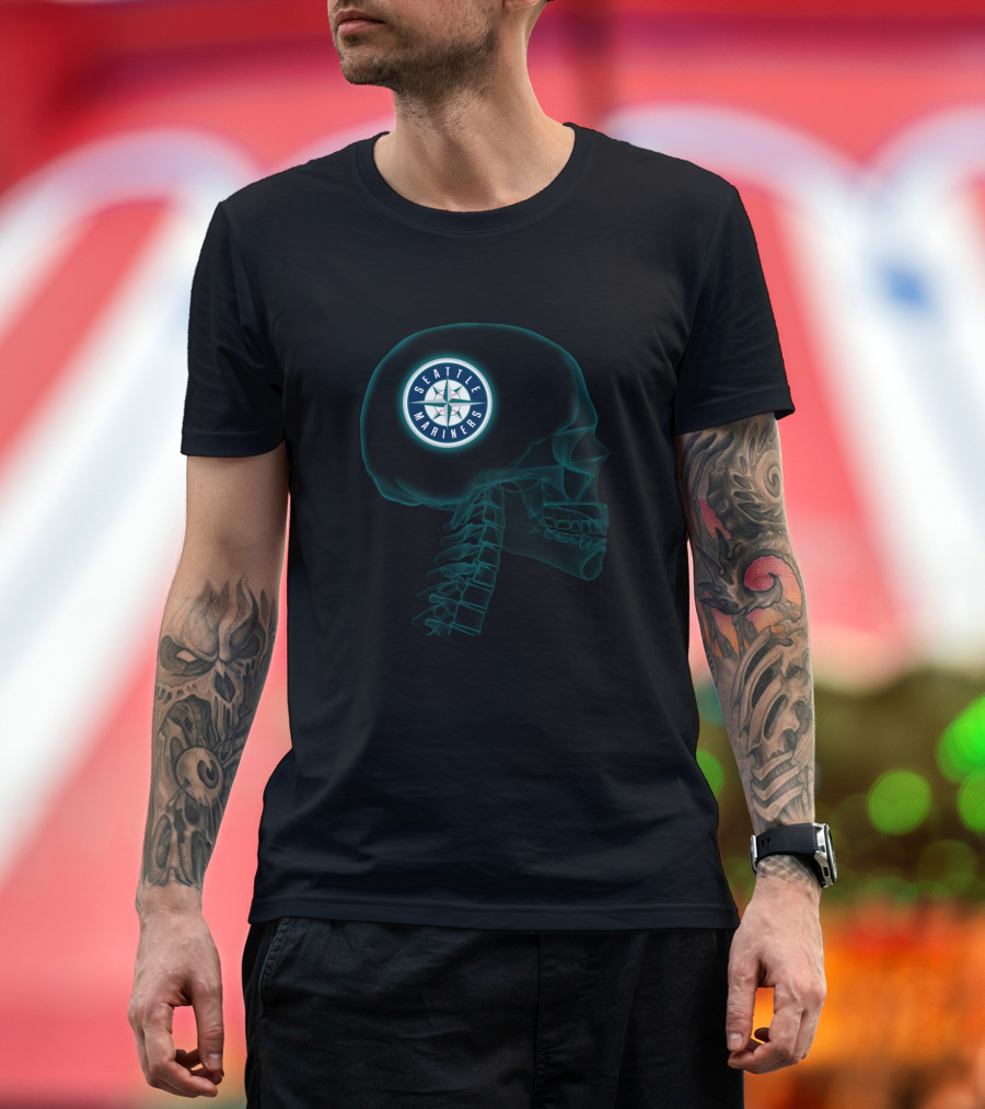 Seattle Mariners Brain Halloween X-Ray Skull T-Shirt
