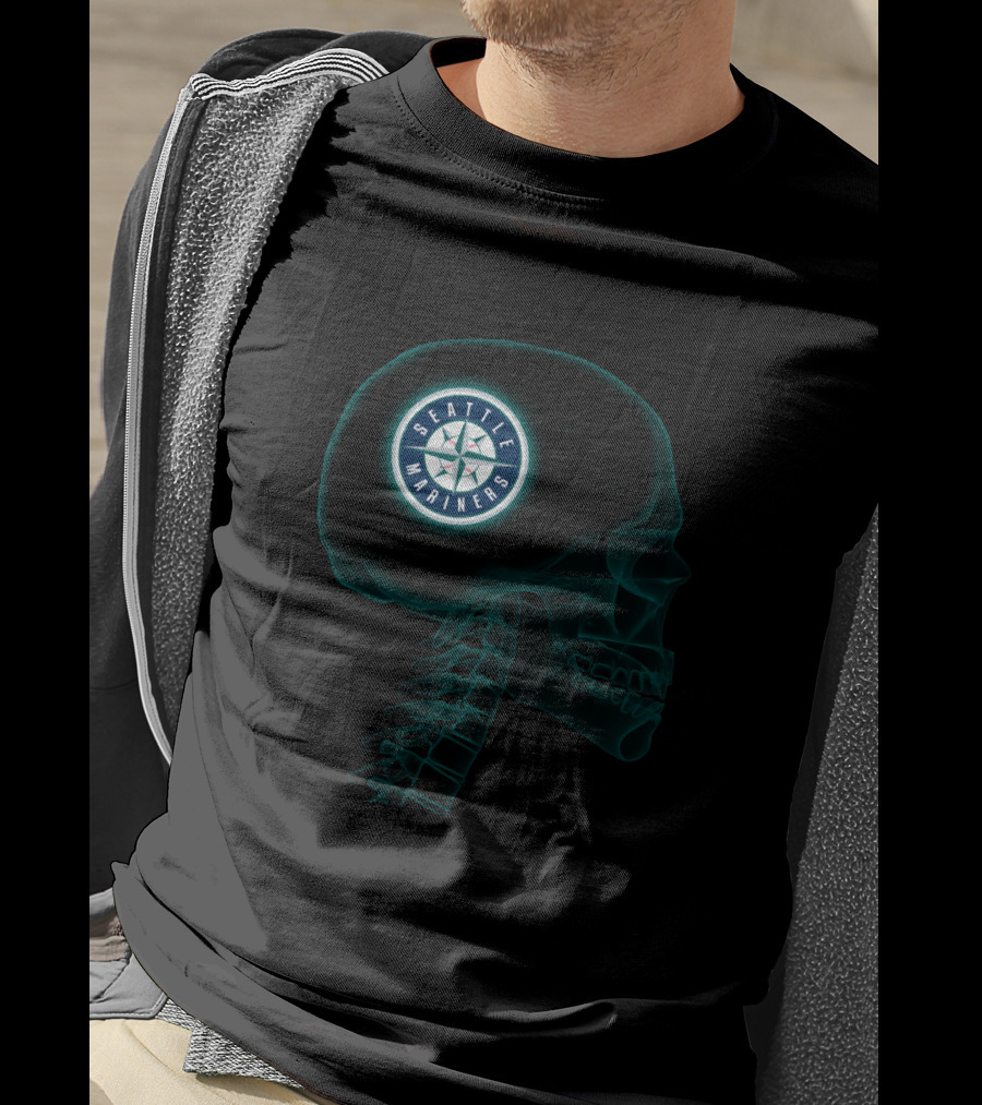 Seattle Mariners Brain Halloween X-Ray Skull T-Shirt
