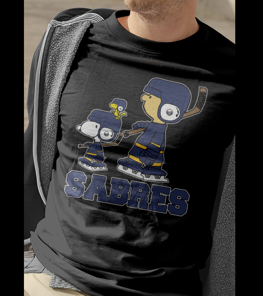 Sabres Snoopy Fans With Buffalo Hockey Team Enthusiasts T-Shirt