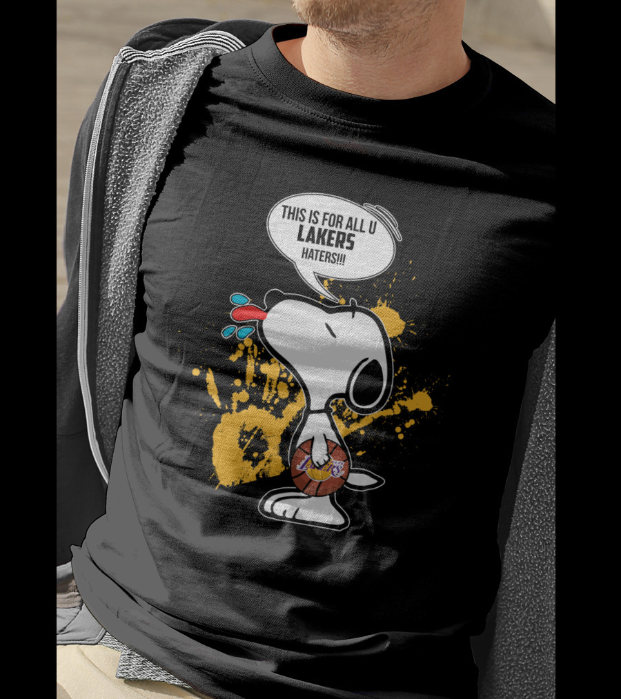 Snoopy Celebrating Los Angeles Lakers Basketball With Haters Speech Bubble T-Shirt