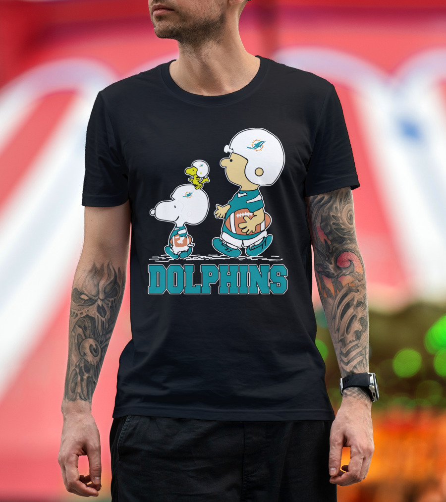 Snoopy Woodstock Miami Dolphins Football Fans Cartoon Helmets T-Shirt
