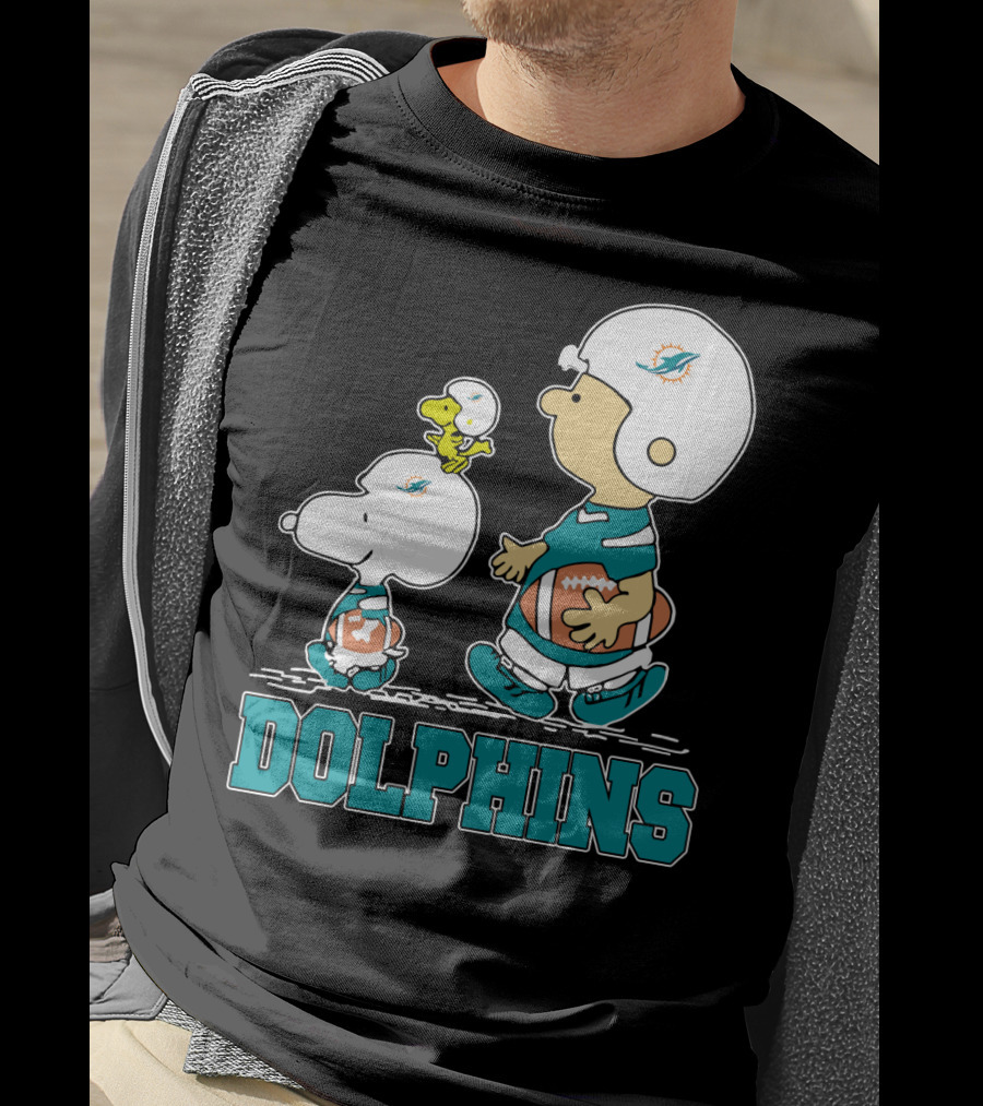 Snoopy Woodstock Miami Dolphins Football Fans Cartoon Helmets T-Shirt