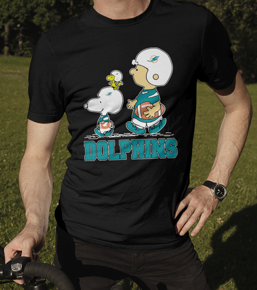 Snoopy Woodstock Miami Dolphins Football Fans Cartoon Helmets T-Shirt